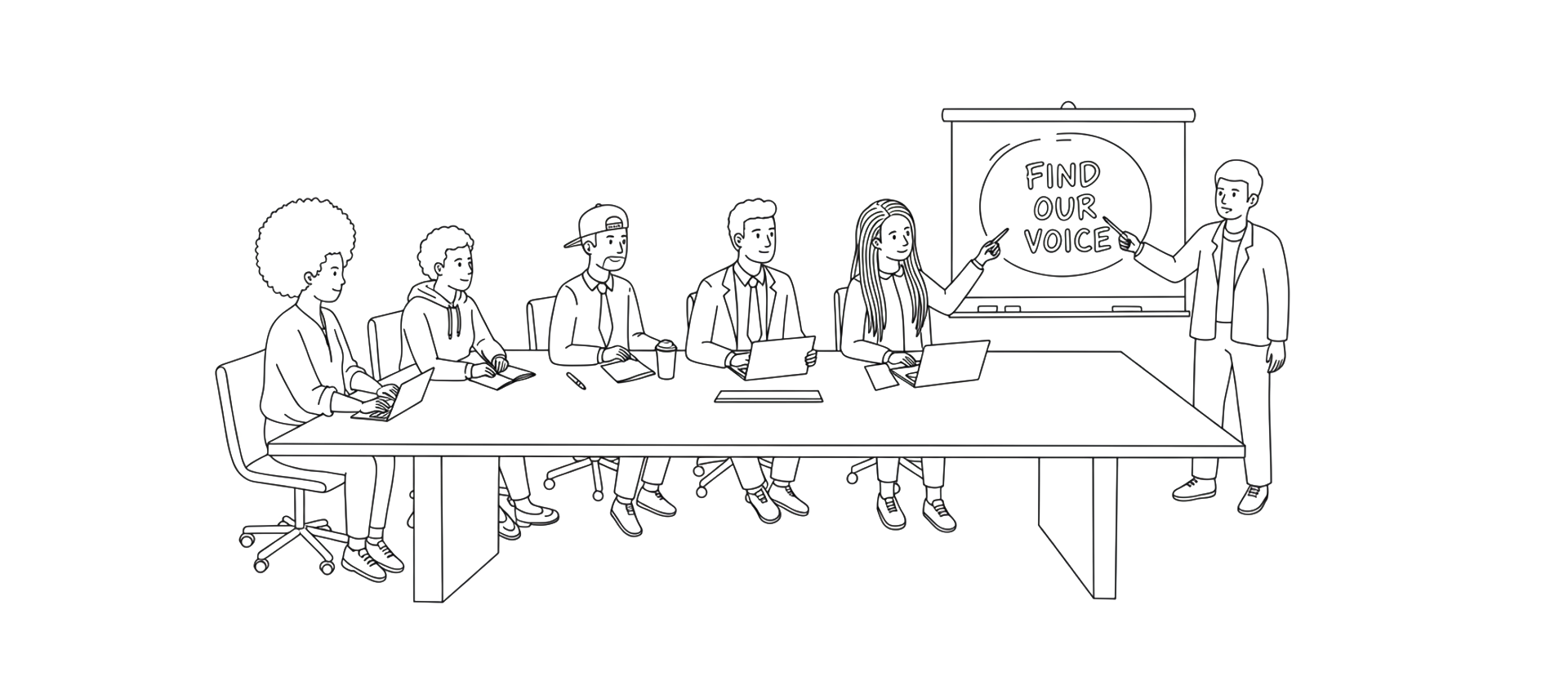 Team brainstorming to find their voice